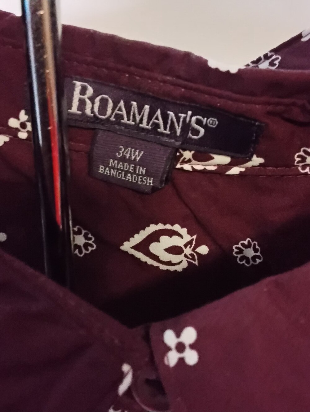 Roman's Maroon Button Down Long Sleeve Shirt Witg Design